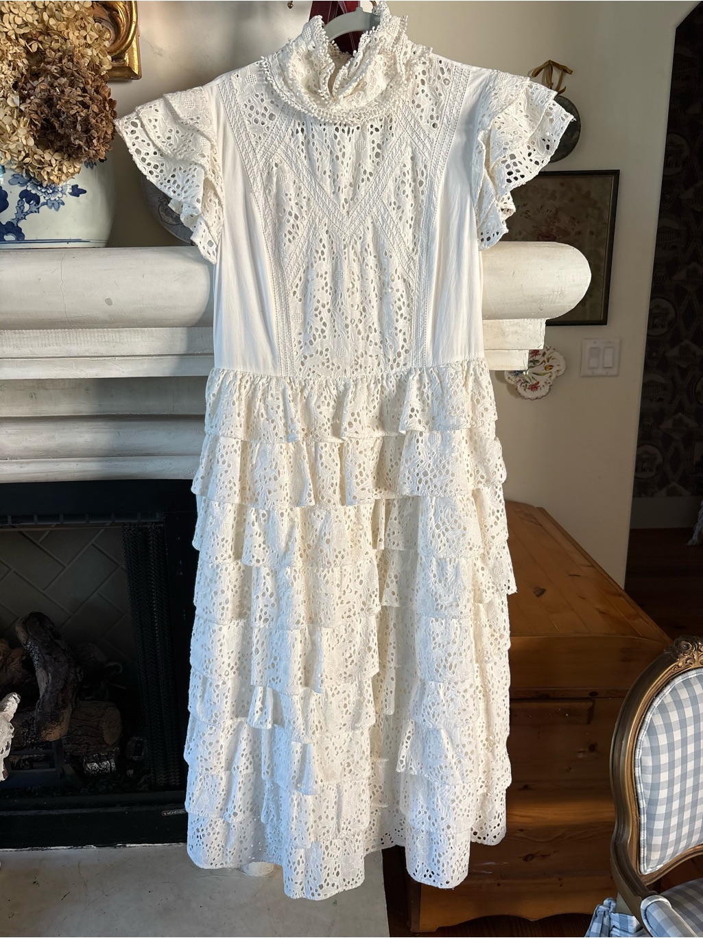 White Lace Ruffle Midi Dress - Stella Pardo Paris Large Fits Like A S/M.
